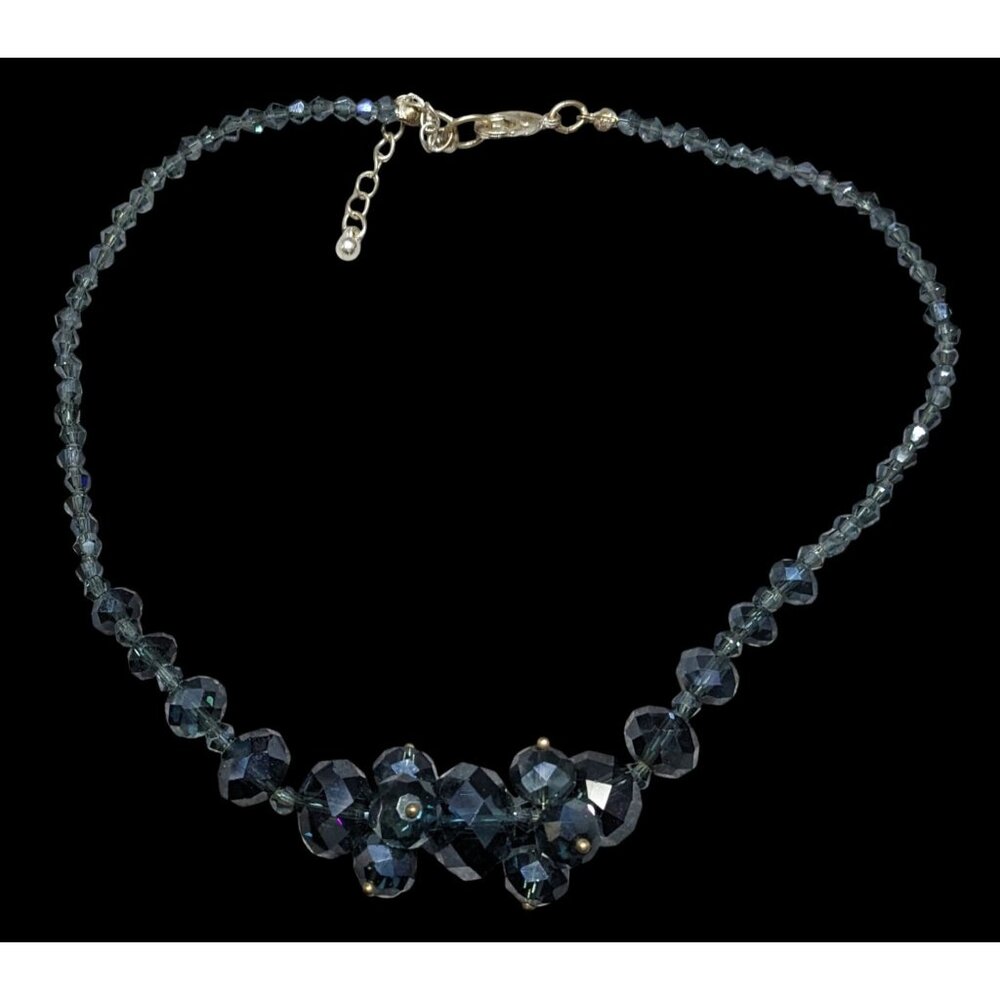 Elegant Midnight Blue Crystal Cluster Necklace Handcrafted Faceted Glass Necklac